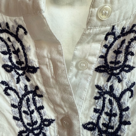 Madison White Top with Navy Embroidery - Picture 2 of 3